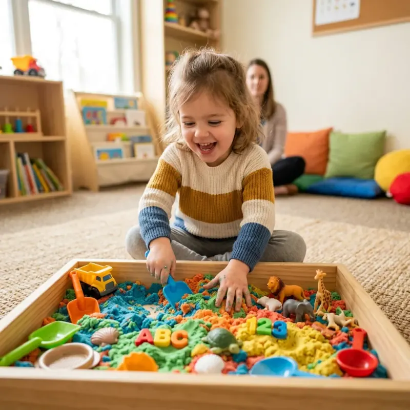 Sensory play therapy with colorful sensory sand